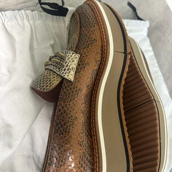 Robert Clergerie leather snakeskin animal-print brown Platform wedge Loafer 36.5 - Picture 4 of 7